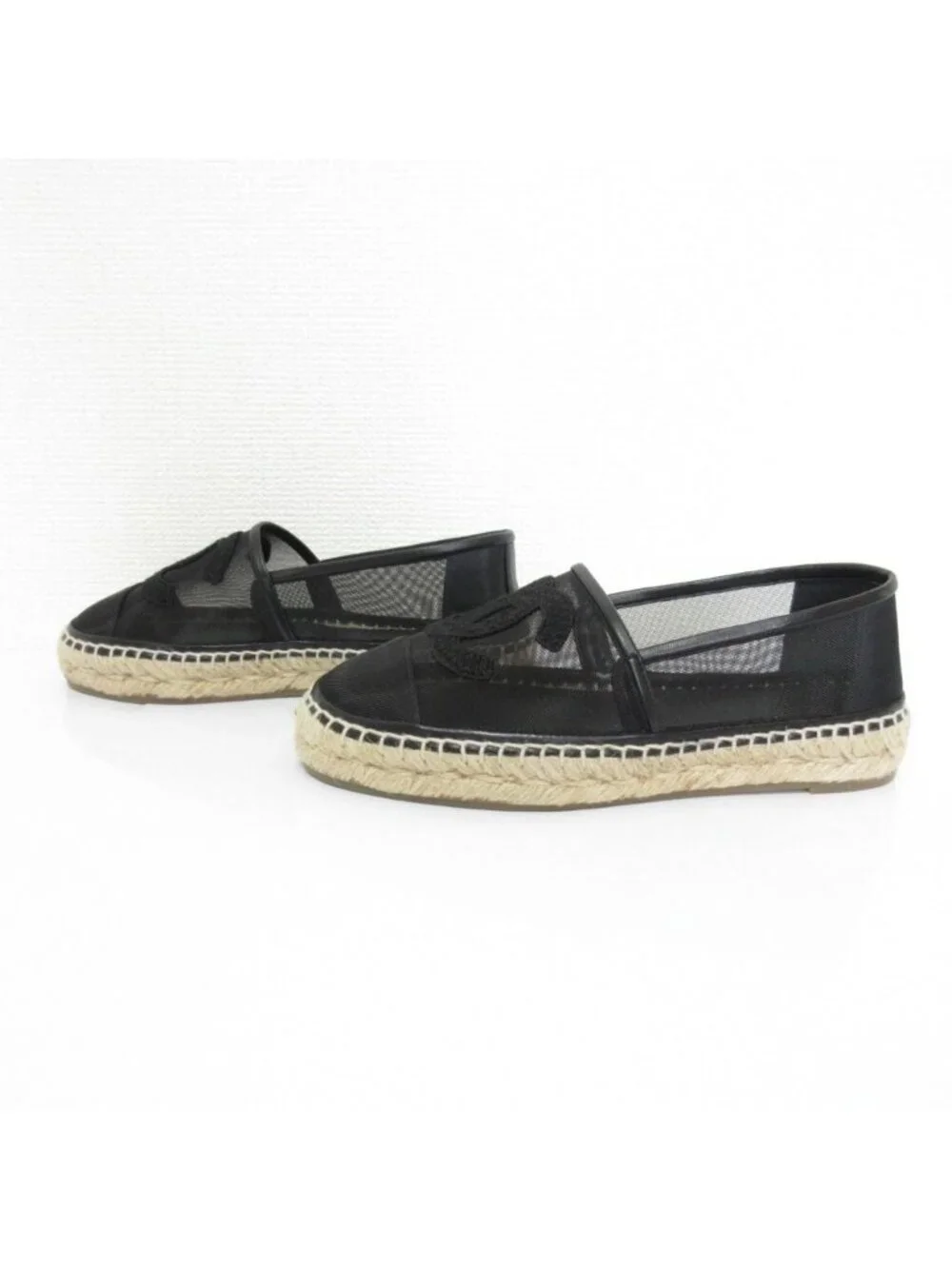 Chanel CC Logo Mesh Espadrilles Shoes 35 Black